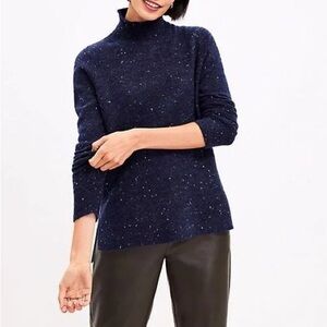 LOFT Women’s Navy Flecked Mock Neck Tunic Sweater-Size Small